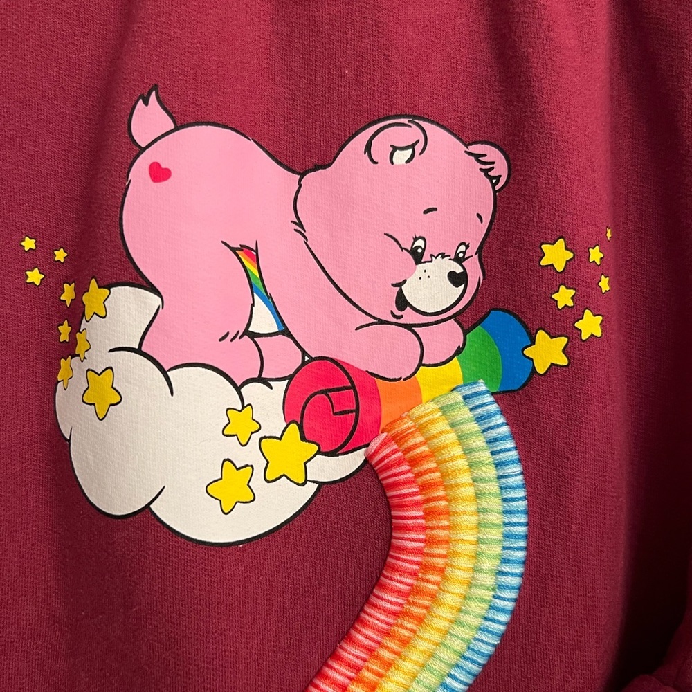 Care Bears Rainbow Embroidered Burgundy Maroon Sweatpants Large - Picture 2 of 6